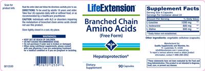 Photo of the Life Extension Branched Chain Amino Acids (Free Form) label