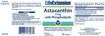Photo of the Life Extension Astaxanthin 4 mg With Phosphilipids label