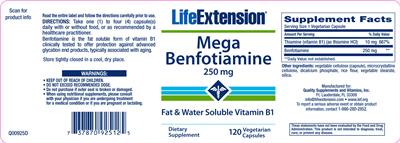 Photo of the Life Extension Mega Benfotiamine 250 mg label