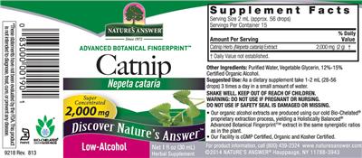 Photo of the Nature's Answer Catnip 2,000 mg label