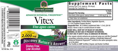Photo of the Nature's Answer Vitex 2,000 mg label
