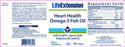 Photo of the Life Extension Heart Heath Omega-3 Fish Oil label