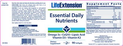 Photo of the Life Extension Essential Daily Nutrients label