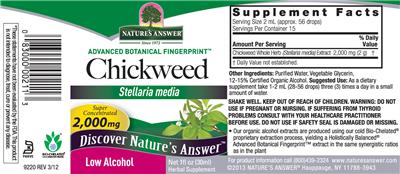 Photo of the Nature's Answer Chickweed 2,000 mg label