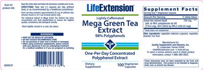 Photo of the Life Extension Mega Green Tea Extract label