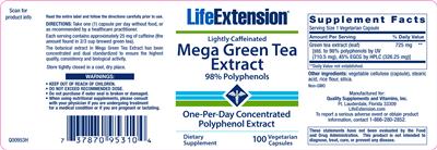 Photo of the Life Extension Mega Green Tea Extract label