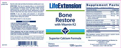 Photo of the Life Extension Bone Restore with Vitamin K2 label