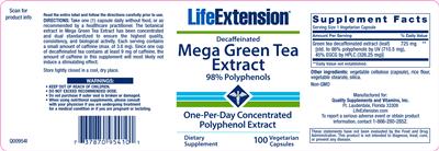Photo of the Life Extension Decaffeinated Mega Green Tea Extract label