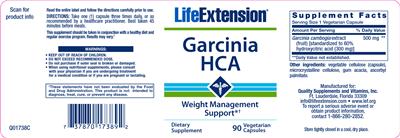Photo of the Life Extension Garcinia HCA label