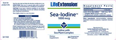 Photo of the Life Extension Sea Iodine 1000 mcg label