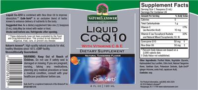 Photo of the Nature's Answer Liquid Co-Q10 Natural Tangerine Flavor label