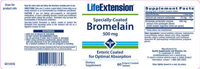 Photo of the Life Extension Specially-Coated Bromelain 500 mg label