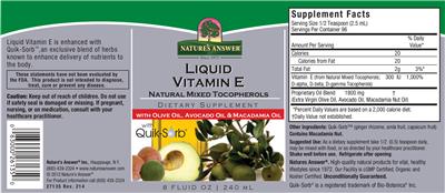 Photo of the Nature's Answer Liquid Vitamin E label