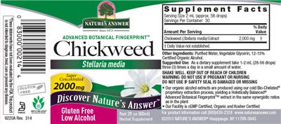 Photo of the Nature's Answer Chickweed 2000 mg label