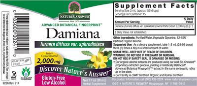 Photo of the Nature's Answer Damiana 2,000 mg label