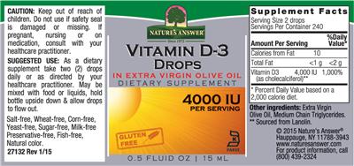 Photo of the Nature's Answer Vitamin D-3 Drops 4000 IU label
