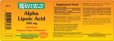 Photo of the Good 'N Natural Alpha Lipoic Acid 300 mg label