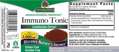 Photo of the Nature's Answer Immuno Tonic label