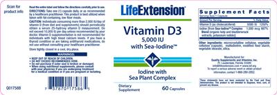 Photo of the Life Extension Vitamin D 5,000 IU With Sea Iodine label