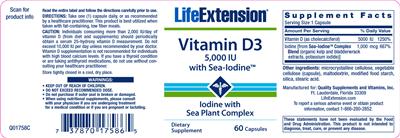 Photo of the Life Extension Vitamin D 5,000 IU With Sea Iodine label