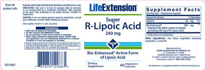 Photo of the Life Extension Super R-Lipoic Acid 240 mg label
