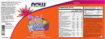 Photo of the NOW Kid Vits Berry Blast label
