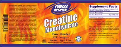 Photo of the NOW Sports Creatine Monohydrate label