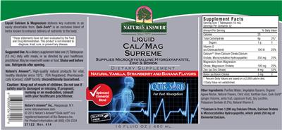 Photo of the Nature's Answer Liquid Cal/Mag Supreme label