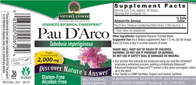 Photo of the Nature's Answer Pau d'Arco 2,000 mg Alcohol-Free label