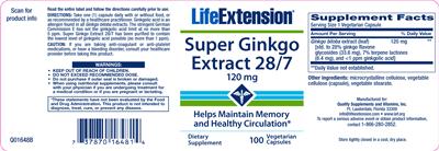 Photo of the Life Extension Super Ginkgo Extract 28/7 120 mg label