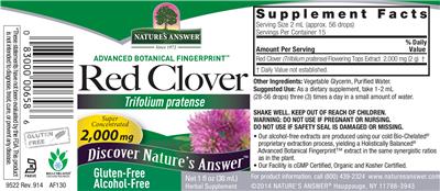 Photo of the Nature's Answer Red Clover 2,000 mg Alcohol-Free label