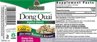 Photo of the Nature's Answer Dong Quai 1,000 mg label
