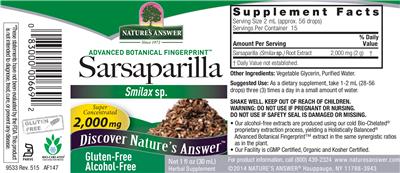 Photo of the Nature's Answer Sarsaparilla 2,000 mg Alcohol-Free label