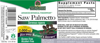 Photo of the Nature's Answer Saw Palmetto 2,000 mg Alcohol-Free label