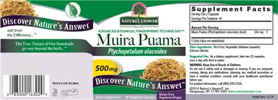 Photo of the Nature's Answer Muira Puama 500 mg label