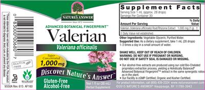 Photo of the Nature's Answer Valerian 1,000 mg Alcohol-Free label