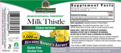 Photo of the Nature's Answer Milk Thistle 1,000 mg Alcohol-Free label