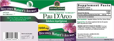 Photo of the Nature's Answer Pau D'Arco 1000 mg label