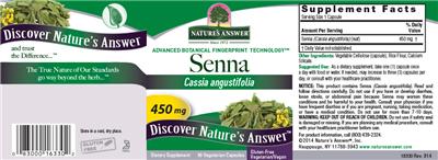 Photo of the Nature's Answer Senna 450 mg label