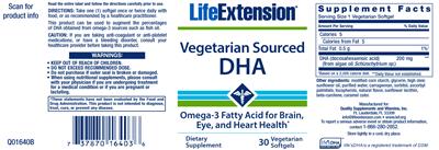 Photo of the Life Extension Vegetarian Sourced DHA label