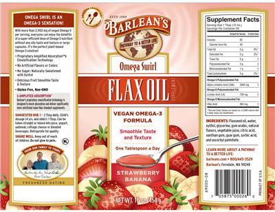 Photo of the Barlean's Omega Swirl Flax Oil Strawberry Banana label