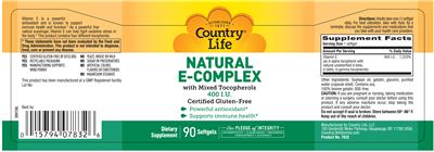 Photo of the Country Life Natural E-Complex With Mixed Tocopherols 400 IU label