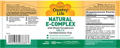 Photo of the Country Life Natural E-Complex With Mixed Tocopherols 400 IU label