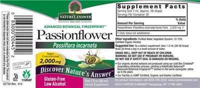 Photo of the Nature's Answer Passionflower 2,000 mg label