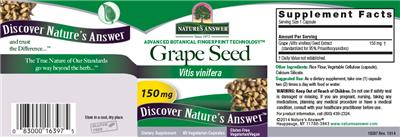 Photo of the Nature's Answer Grape Seed 150 mg label