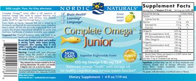 Product label for Complete Omega Junior Lemon