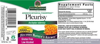 Photo of the Nature's Answer Pleurisy 2000 mg label