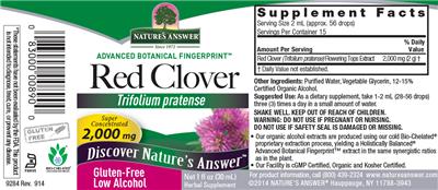Photo of the Nature's Answer Red Clover 2,000 mg label