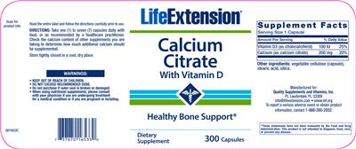 Photo of the Life Extension Calcium Citrate With Vitamin D label