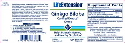 Photo of the Life Extension Ginkgo Biloba Certified Extract 120 mg label